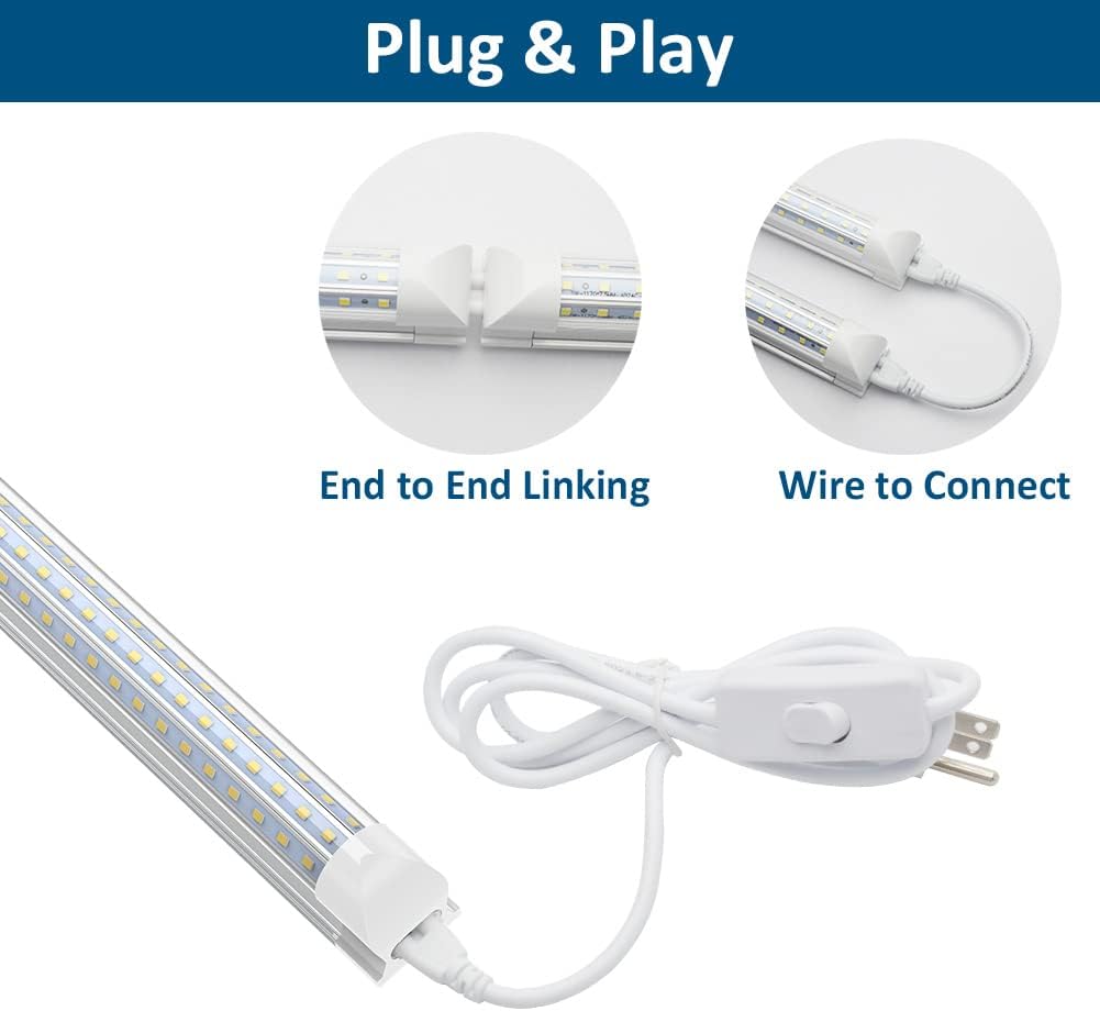 TOP оƒƒERS 8FT LED Shop Lights, JESLED 8 Foot LED Lights Fixture, 90W, 10800 Lumen, Daylight 5000K, Triple Row D-Shape LED, Linkable Design, High Output LED Tube Lights for Garage,Workshop,Basement (10-Pack)