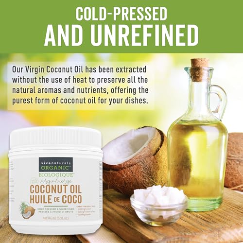 Image of Viva Naturals Organic Coconut Oil - Unrefined & Cold-Pressed, Natural Hair, Skin & Cooking with Fresh Flavor, Non-GMO Extra Virgin Coconut Oil (Aceite de Coco), USDA Organic, 32 Fl Oz (Pack of 6)