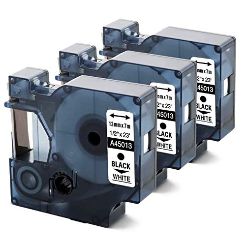 Anycolor kompatible Schriftband Ersatz für Dymo 45013, schwarz auf weiß Standard-Etikettenband, 12mm x 7m Etiketten selbstklebend für LabelManager 160 280 260P 360D 500TS LabelWriter 450 DUO, 3er-Pack