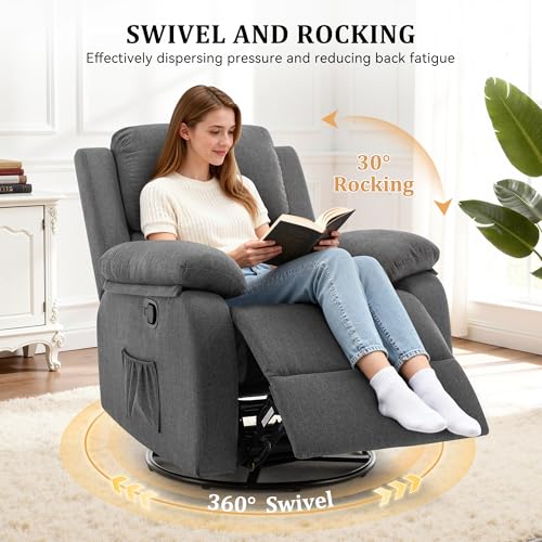 Image of Korser Recliner Chair, 360 Swivel Rocker Chair for Adults, Small Rocking Recliner for Small Spaces, Upholstered Fabric Glider Recliner Nursery