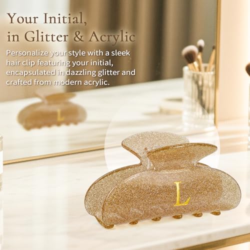 Image of Personalized Hair Clips Initial Claw for Girl Girlfriend Wife Teacher Mom Her 16th 17th 18th Birthday Cute Gifts - Gold,H
