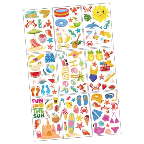 FIXOSHEE 9 hojas Pegatinas para Ventanas Temática Verano Frutas y Playa PVC Duraderas para Decoración Hogar Tienda Oficina Fiesta Hawaiana