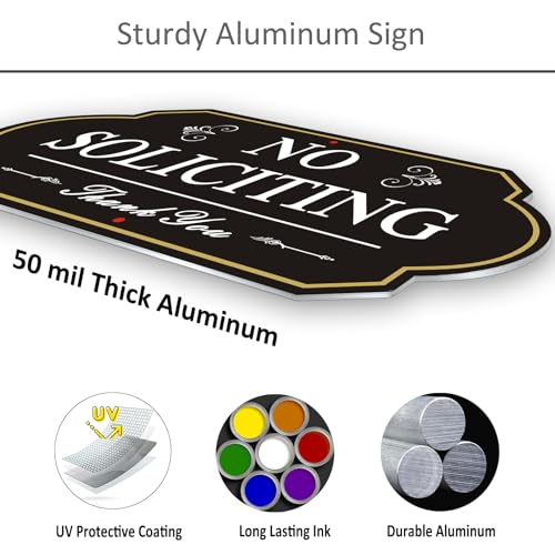 Image of Heavy Duty No Soliciting Sign for House - All Metal Construction - No Soliciting Yard Sign - 14 inch x 7 inch - Aluminum - with 28 inch Long Stake