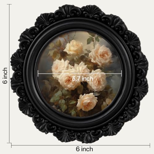 Image of eletecpro 4x4 Round Picture Frame with Glass Cover, Black | Retro Ornate Gothic Photo Frame for Tabletop or Wall Mount Decor