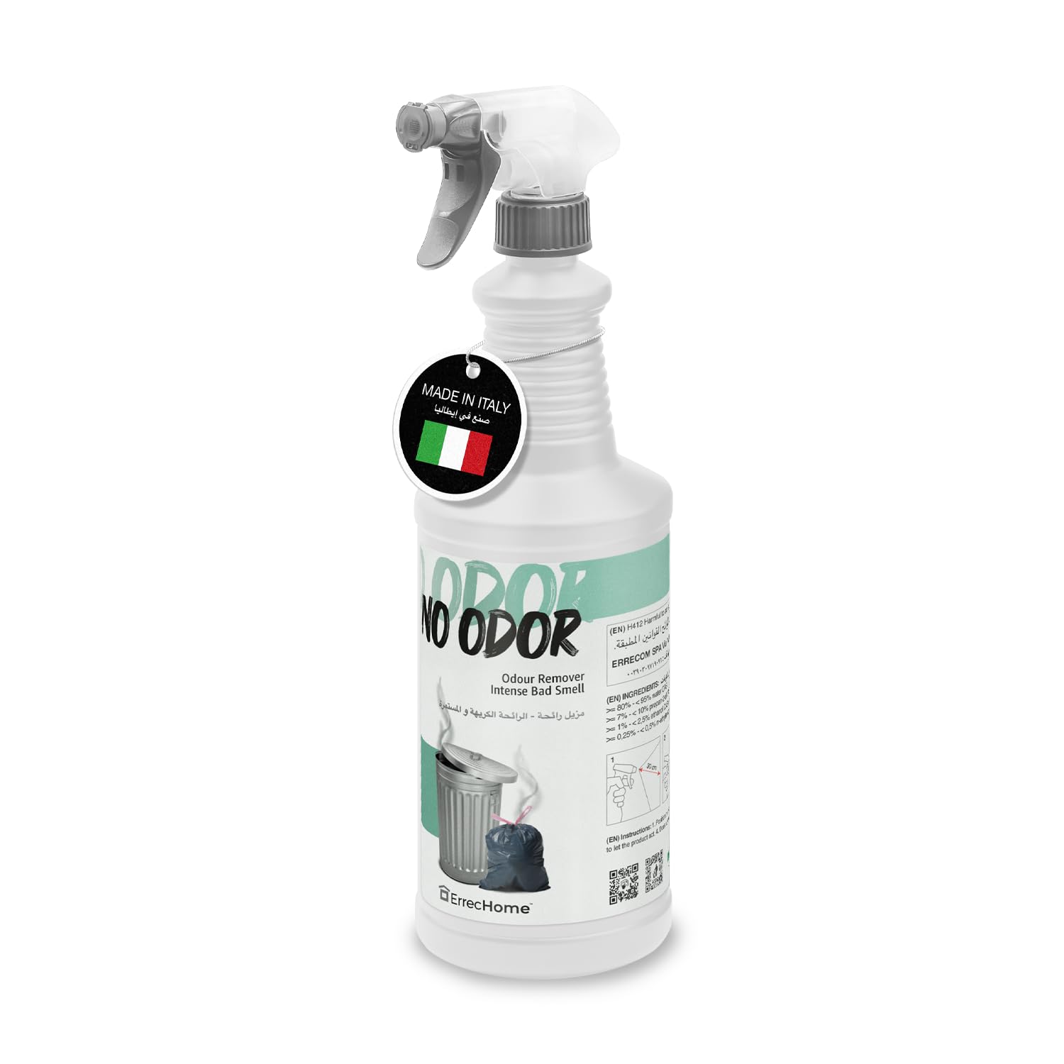 ErrecHome No Odor, Odour Eliminator, Removes All Unpleasant Smells from Hard Surfaces, Rubbish Bins, Food Waste Containers, Sewers, Gyms, and Kitchens, 1 L Bottle