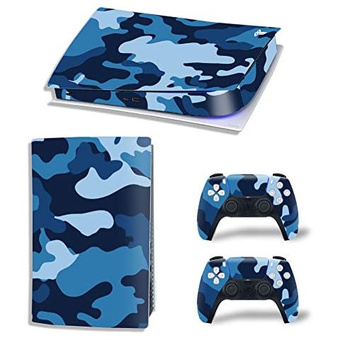 SKINOWN Skin Sticker Decal for Playstation PS5 Digital Edition Console and Controllers Camouflage Blue Cover