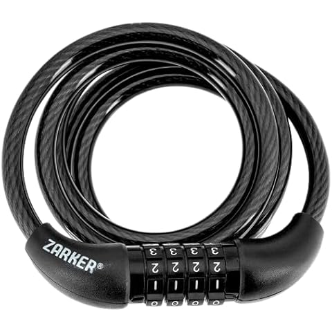 Zarker ZK3112 Bike Cable Lock - 4 Digit Resettable Combination Lock, Length 1200mm, Diameter 8mm Cover