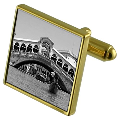 Gemelos puente de Rialto tono oro evite corbatas desalineadas con este set de cristal y clip