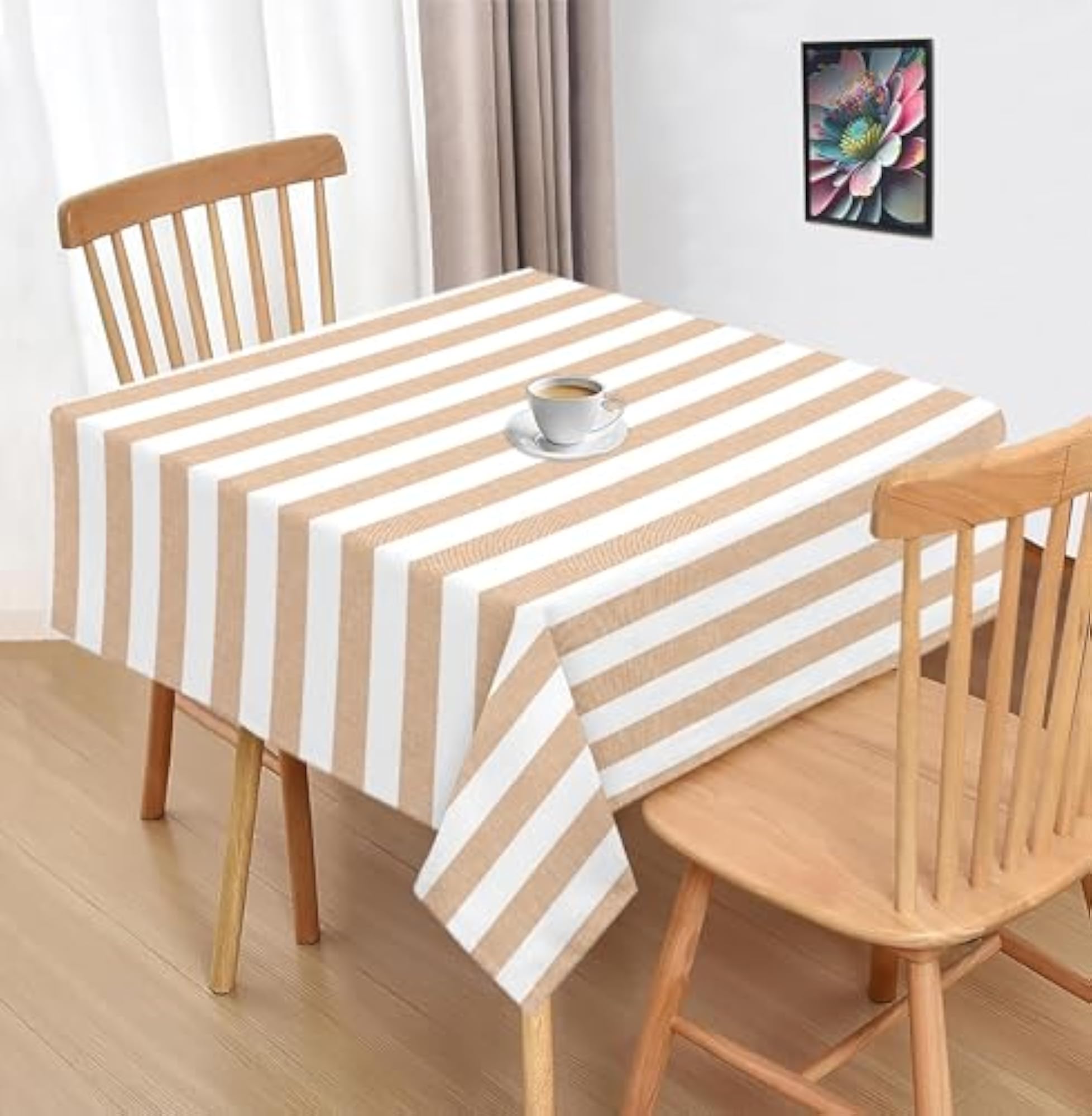 Cotton Beige Stripe Table Cloth, Square, Pack of 1