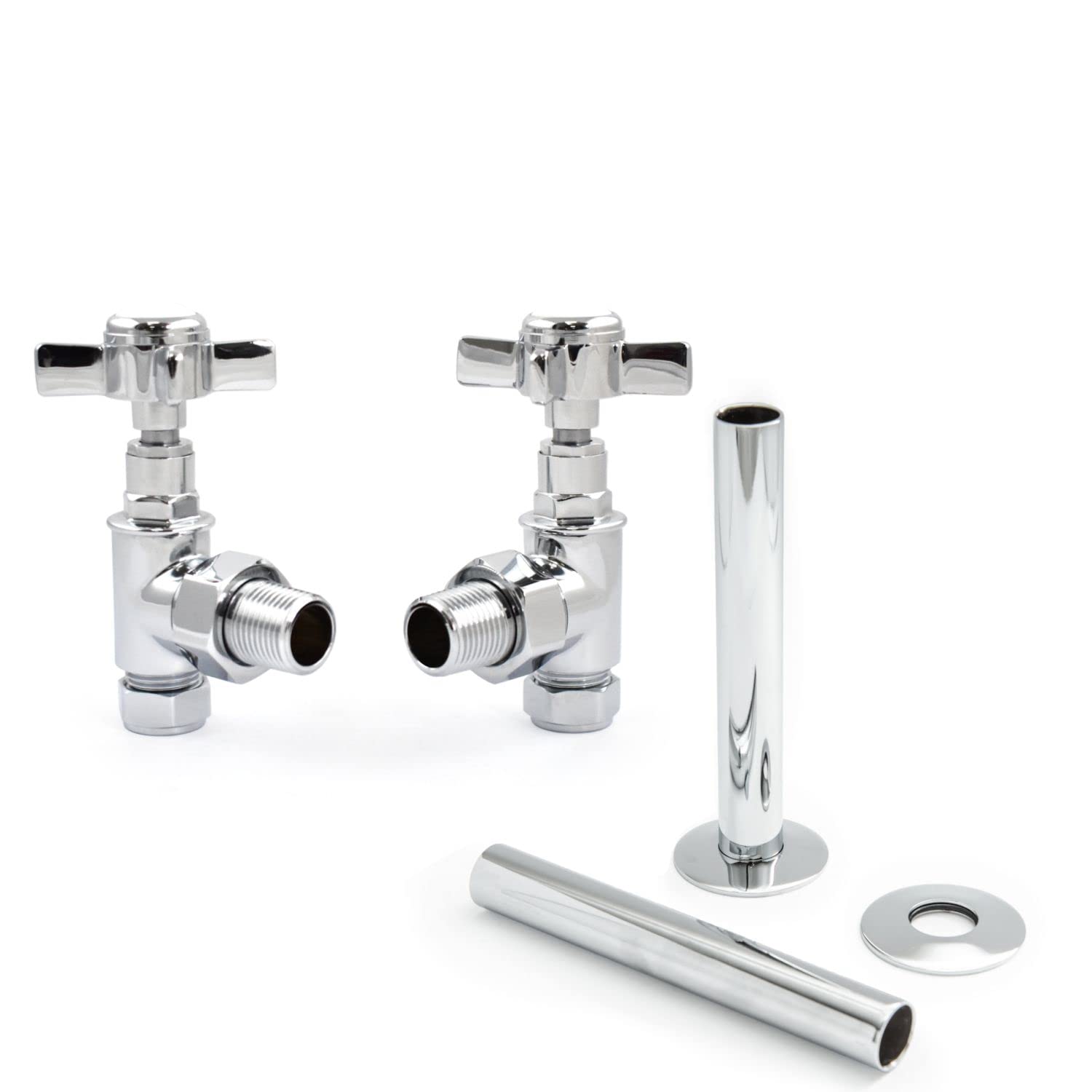 Hot Flow Chrome With Sleeve | Bayou Cross-Head Traditional Manual Radiator Valves (Pair) (Chrome With Sleeve)
