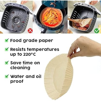 100 Stück Rundpapier für Luftfritteuse, 16 cm, kompatibel mit Cosori und Cecotec von 3 bis 6 l, Formen für Luftfritteuse und Backofen, Fritteusen-Zubehör, Luftfritteuse bis zu 6 Liter – Bild 7