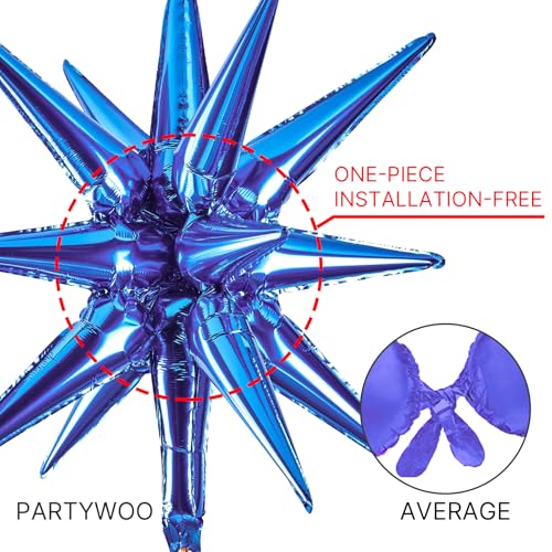 Image of PartyWoo Navy Blue Star Spike Balloons 6pcs Explosion Foil Mylar Balloons | 27 22 Inch for Gender Reveal Graduation Bachelorette Birthday Baby Shower Bridal Shower Wedding Anniversary Party Decorations
