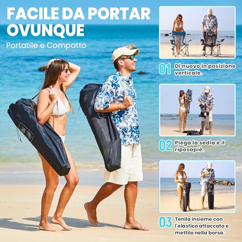 #Wejoy Sedia Da Campeggio Pieghevole 2 In 1, 180 Kg, Con Poggiapiedi, Sedia Da Spiaggia Con Schienale Regolabile In 4 Posizioni, Sedia A Sdraio, Sedia A Sdraio Con Supporto Per Bevande, Sedia Da - 9