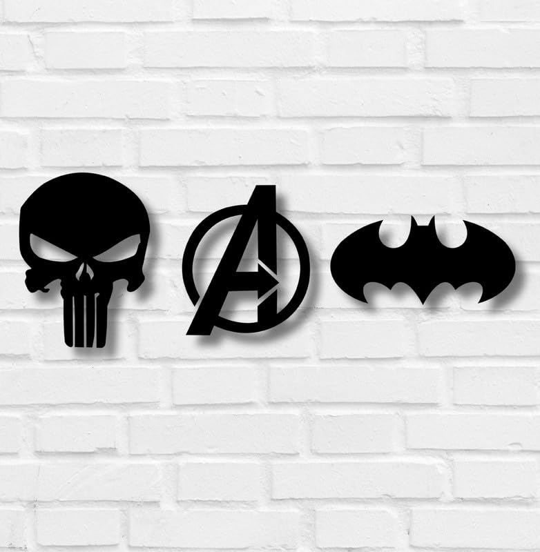 TWIGGY Superhero 6mm MDF Wooden Wall Decor Set for Home, Office, or Gaming Room, Gift, Anime (pack of 3 | The Batman,Punisher,Avengers)