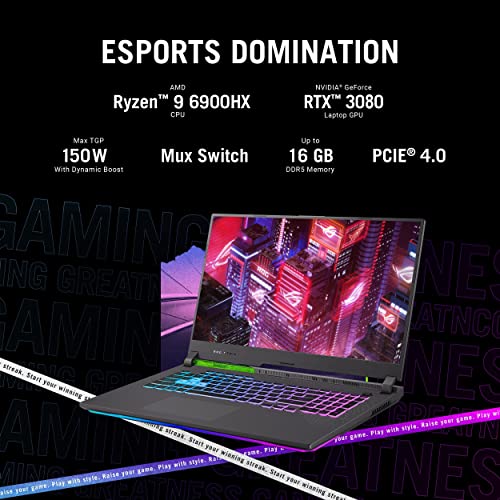 Image of ASUS ROG Strix G17 (2022), 17.3 inch (43.94 cm) WQHD 240Hz /3ms, AMD Ryzen 9 6900HX, 8GB RTX 3080, Gaming Laptop (16GB /1TB SSD /90WHrs Battery /Windows 11 /with Office /Green /2.90 Kg), G713RS-LL023WS