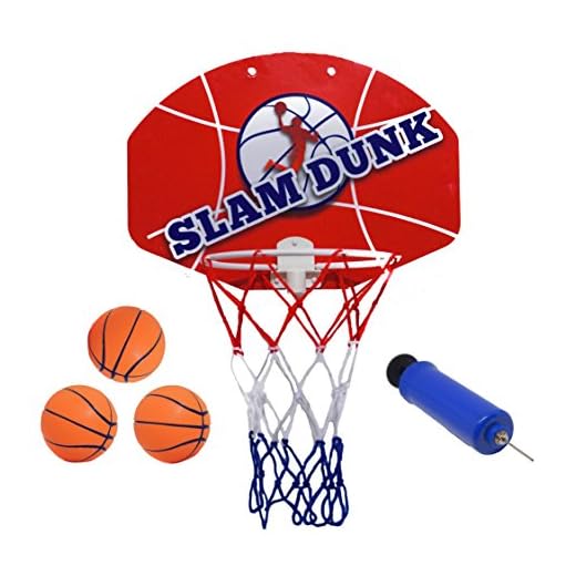 Slam Dunk Mini Basketball Hoop Set - Over The Door Plastic Toy Backboard 14 X 10” w/ Net, 3 Balls & Ball Pump. Simple Assembly, Hanger Mount Game for Kids Children or Adults
