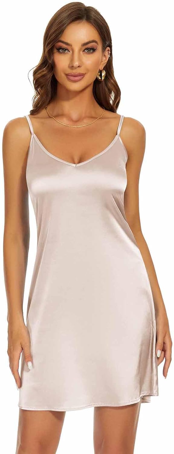 Miqieer Women's Long Silky Tank Top Adjustable Spaghetti Strap Camisole Slip Dress - Image 2