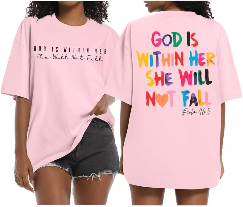 Jinluth Oversized Christian Shirts for Women Jesus Faith Shirt Bible Verse T Shirt God is Within Her Tees Inspirational Tops - Image 2