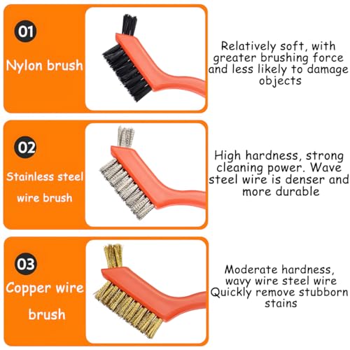 Image of Osilly 3PCS /Set 7 inch Nylon Cleaning Brushes, Industrial Scratch Cleaner Wire Brush for Rust Removal in Holes, Small Cute Cleaning Brushes with Curved Handle Grip for Dirt Paint Scrubbing