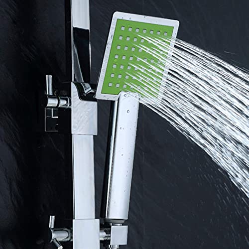 Ensemble de douche chromé vert moderne avec mitigeur réglable et étagère de salle de bain - 7