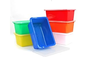 Classroom Storage Bins with Lids - Set of 6 Multicolor Stackable Plastic...