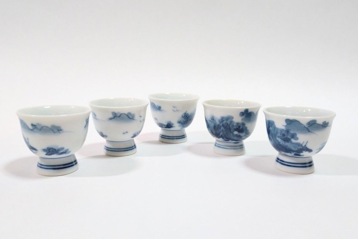 伊万里鍋島焼 玉露茶道具セット 山水 角萬印 ヴィンテージ 木製収納箱