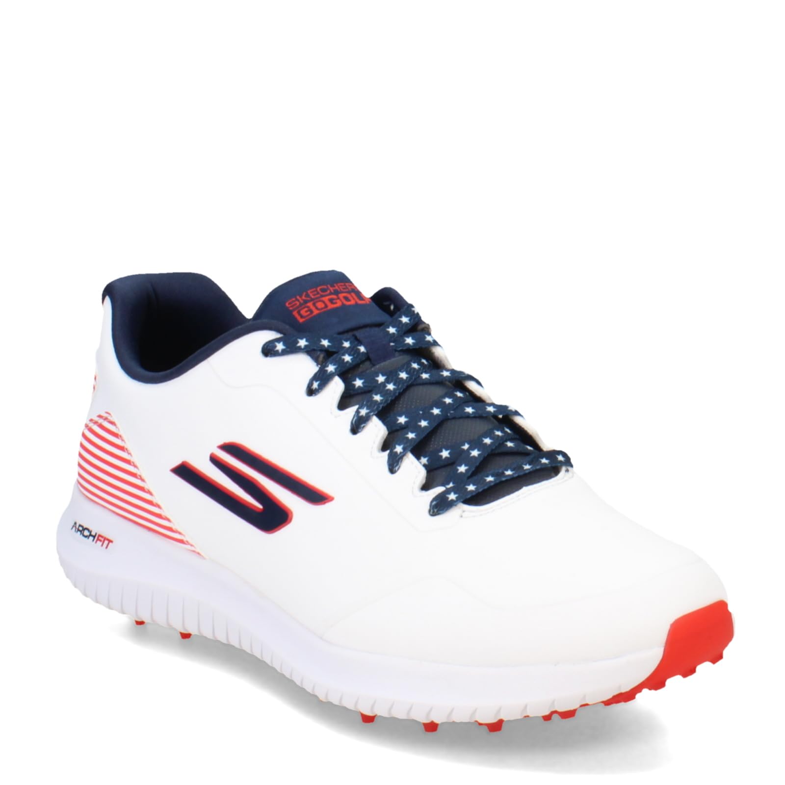 Skechers Men's Max 2 Arch Fit Waterproof Spikeless Golf Shoe Sneaker, White/Navy/Red, 10.5