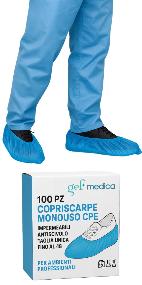 GEF Medica 100 Copriscarpe Monouso CPE Cucitura a Macchina 50 Paia Impermeabili Antiscivolo Taglia Unica Fino al 48