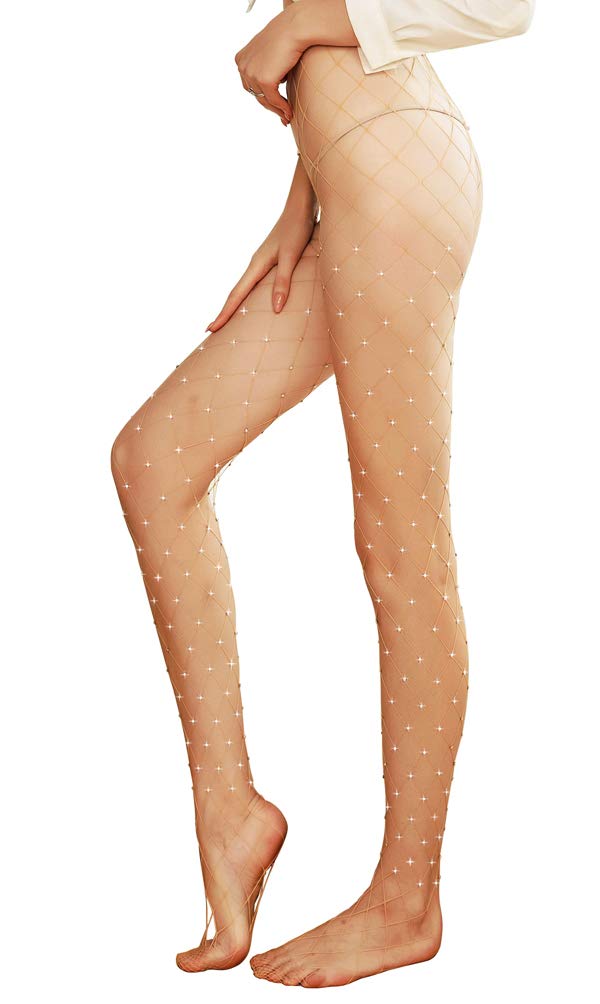 Sparkle Rhinestones Fishnet Stockings Womens Glitter Sexy Tights Net Stretchy Hollow Out Mesh Party Pantyhose