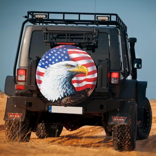 Image of Spare Tire Cover American Eagle Flag Polyester Universal Waterproof Corrosion Protection Wheel Covers for Trailer RV SUV Truck and Many Vehicles 14 inch