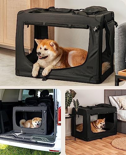 lionto Hundetransportbox faltbar für Reise & Auto, 90x61x65 cm, stabile Transportbox mit Tragegriffen & Decke für Katzen & Hunde bis 22 kg, robuste Hundebox aus Stoff für klein & groß, schwarz