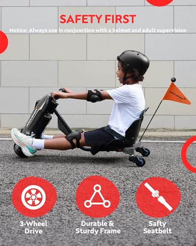Image of 24V Electric Go Kart for Kids Age 6-12, 360 Spin Drift Cart, Black