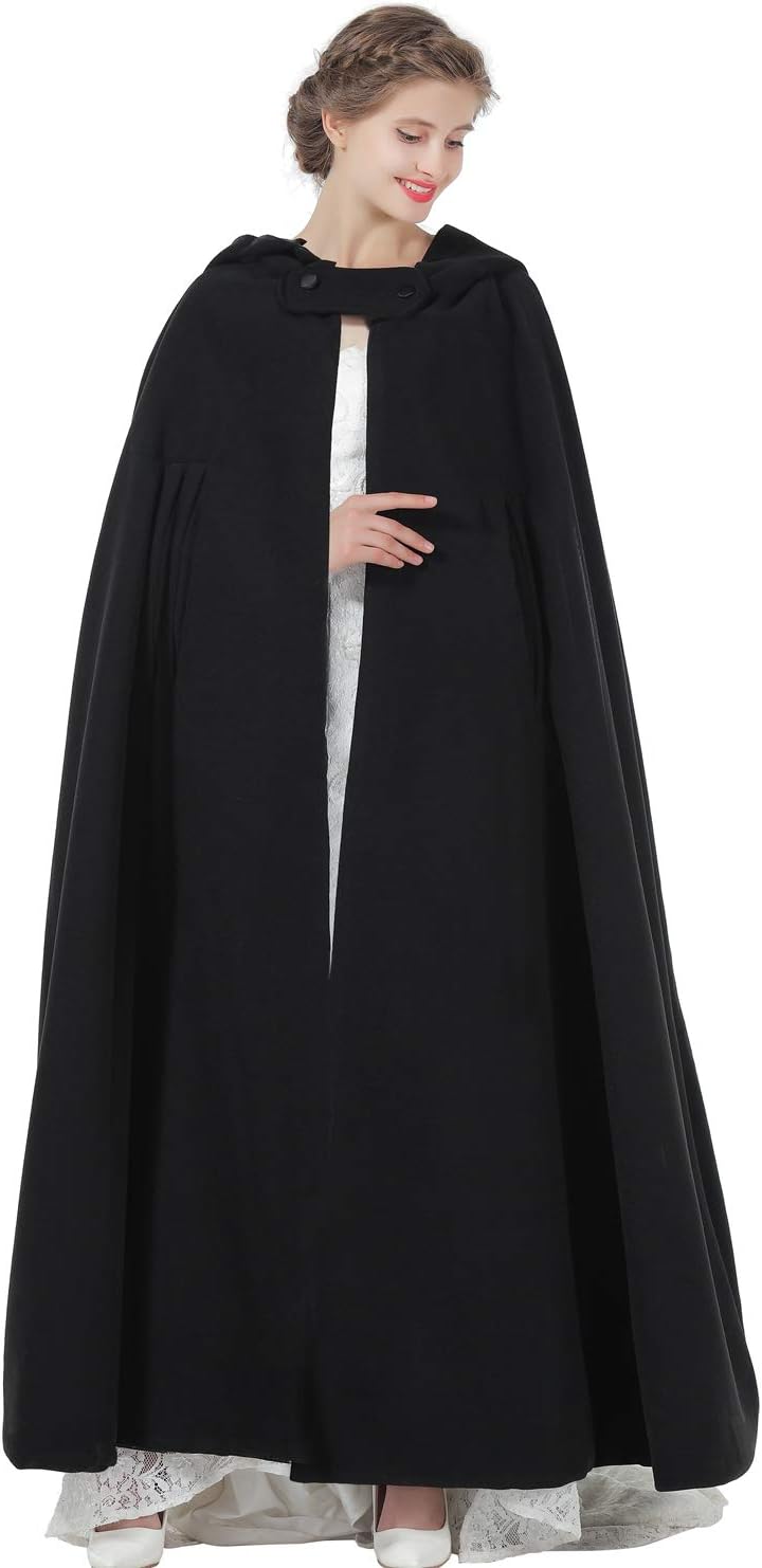 BEAUTELICATE Hooded Cloak Wedding Cape for Women Bridal Winter Robe Wool Blend Halloween Costume Christmas