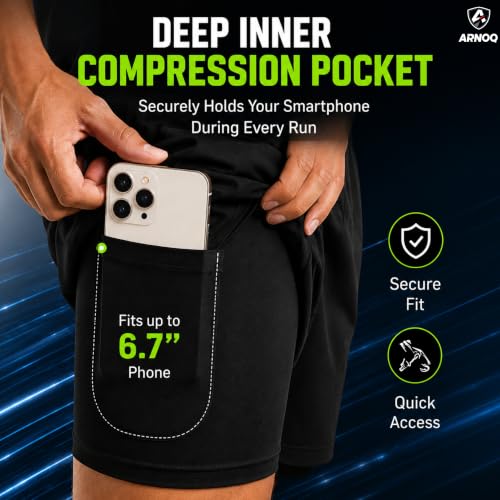 Image of Men's 2 in 1 Quick Dry Shorts with Inner Tights, Gym Shorts for Men Workout, Running Shorts for Men