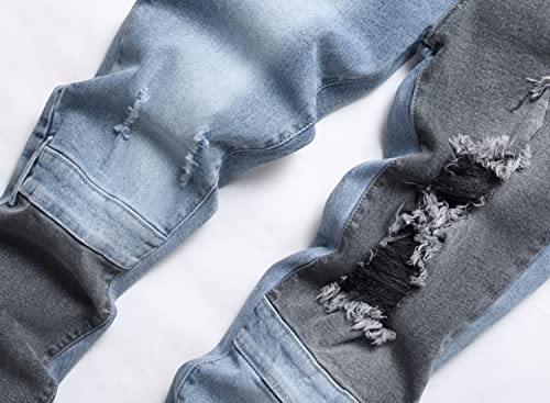 FREDD MARSHALL Men's Skinny Fit Ripped Distressed Stretch Patched Biker Moto Style Fashion Hip Hop Washed Denim Jeans Pants4