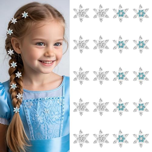 YISSION Mini Rhinestone Snowflake Hair Clips for Women & Girls - Sparkly Ice-Style Hair Accessories for Dress Up Christmas & Party (20 Assorted Pieces)
