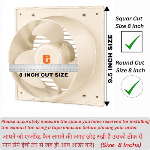 Image of 8 Inch Exhaust Fan for Kitchen, Bathroom, Office & Commercial Use | High Speed Ventilation Fan | Low Noise | Energy Efficient Motor | Rust Resistant Body | Easy Wall Mount (8 Inch Ivory)