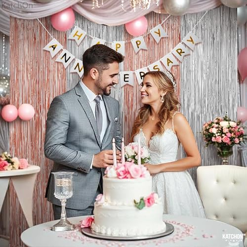 Image of KatchOn, Silver and Rose Gold Fringe Backdrop, Pack of 2 | Silver & Rose Gold Streamers for 16th Birthday, Baby Shower | Bachelorette Party, Bridal Shower Decorations | Graduation Decorations 2026