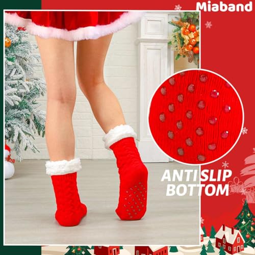 Image of Winter Warm Slipper Socks Non Slip House Socks Red Fuzzy Christmas Socks for Women