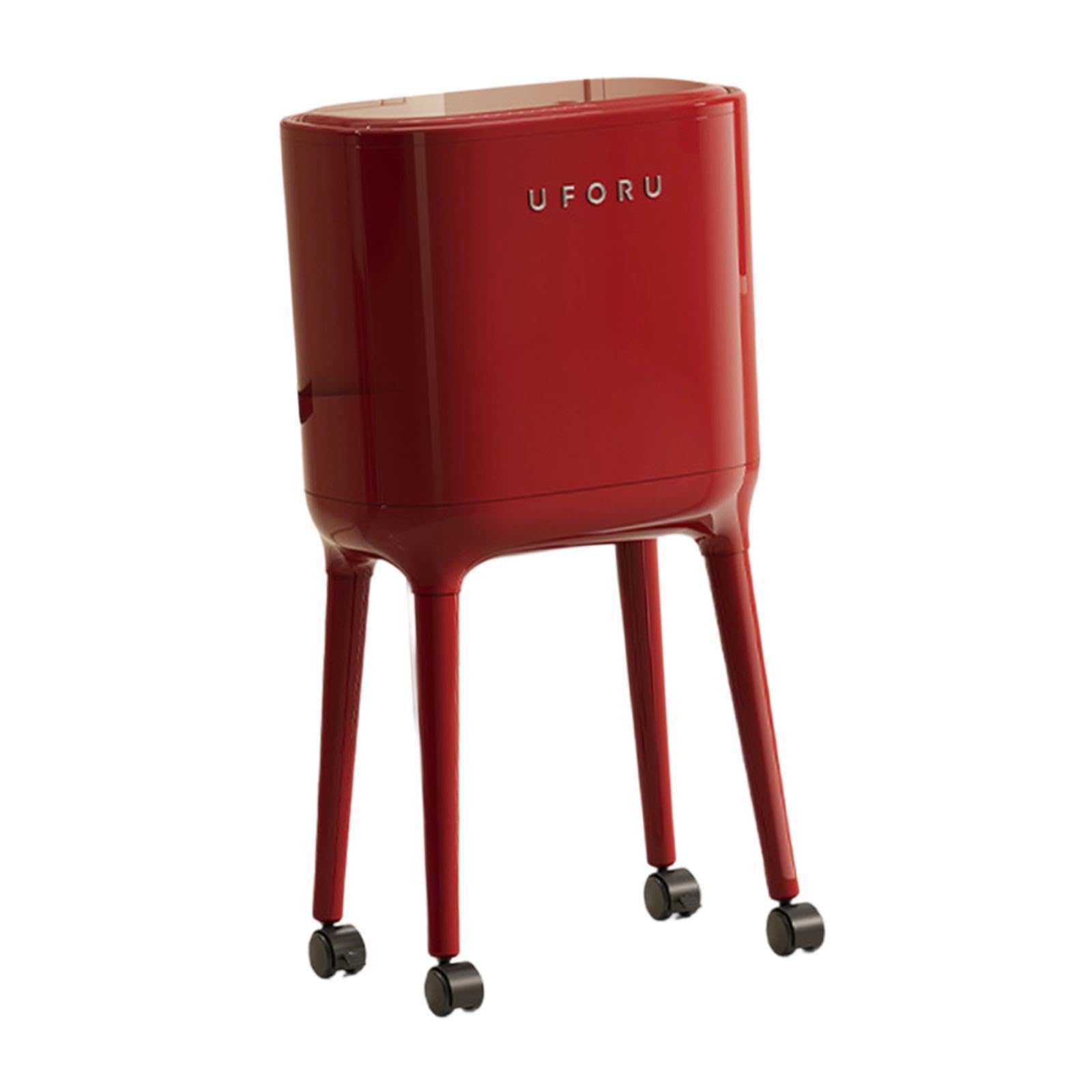Cestino con Coperchio E Ruote, Grande Pattumiera, Cestino Ergonomico per La Carta, Contenitore Multifunzionale per Rifiuti in PP per Cucina, Soggiorno, Rosso