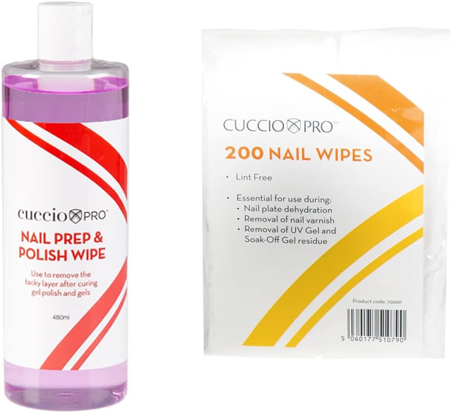 Cuccio 480ml Nail Prep N Wipe and 200 Nail Wipes Duo Pack, Clear