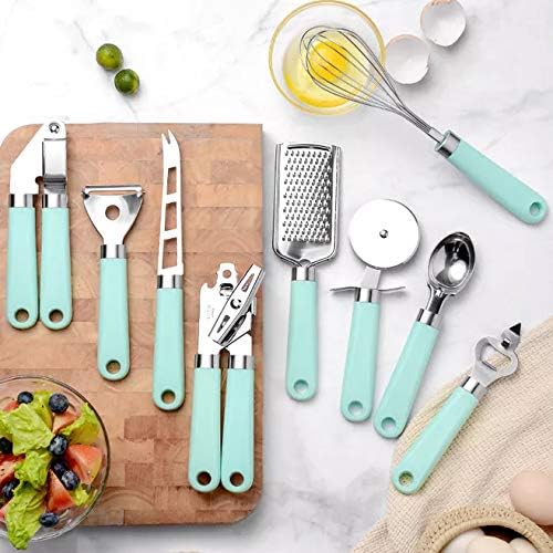 Kitchen Gadget Set 9-Pieces Stainless Steel Kitchenware Utensil Tool, Plastic Handle, Can Bottle Opener