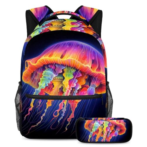Sac à dos méduse marine style punk avec trousse scolaire pour garçons et filles