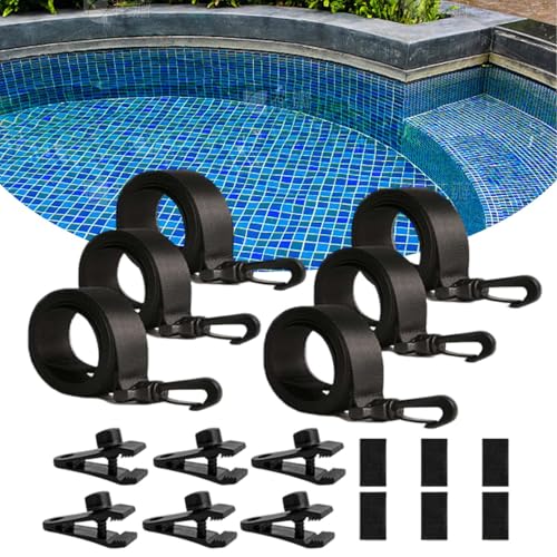 Kit de fixation pour bâche solaire résistant au vent avec sangles pour moulinet de piscine