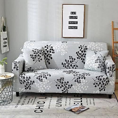 Image of BLUSH & BLOOM 3 Seater Elastic Stretchable Sofa Cover with Floral Print, Navy Blue, Elastic Slipcover for Living Room (Grey 1)