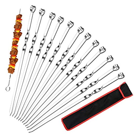 EQLEF Grillspettar, set med 12 grillspett i rostfritt stål, 43 cm/17 tum, återanvändbara grillspettar, spettpinnar platta breda kebab (grilltillbehör)