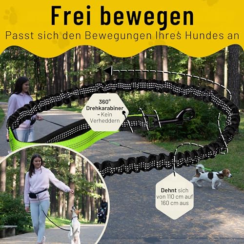 Hundefreund Bungeeteil für Kleine Hunde bis 15 kg passend zur Joggingleine - Dehnbar von 110 bis 160 cm - Ersatzleine oder Verlängerung mit 2 Schlaufen