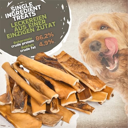 Rinderkopfhaut für Hunde 20cm 1kg (ca. 20-25 Stück) | Getrocknete Rinderkopfhaut Kauartikel | 100% natürlich | Luftgetrocknet | Getreidefrei | Langer Kauspaß für kleine & große Hunde