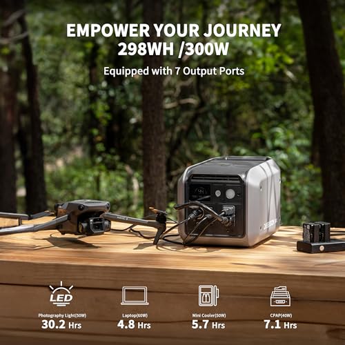 Image of Dabbsson 298Wh Portable Power Station, 300W Solar Generator, 1.5X Extended Runtime,2xPure Sine Wave AC Outlets,60W USB-C, Smart APP, 300E for Outdoor Camping, Travel