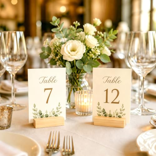 Image of 15Pcs 2.75x1.38 Inches Wood Table Number Stands, Wood Place Card Holders, Wooden Holders for Wedding, Ceremony, Birthday, Party, Home Decoration, Events (2mm Slots)